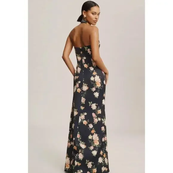 Anthropologie X Bhldn Ruby Twist Halter Satin Gown Navy Size 10 NWT - Picture 4 of 12